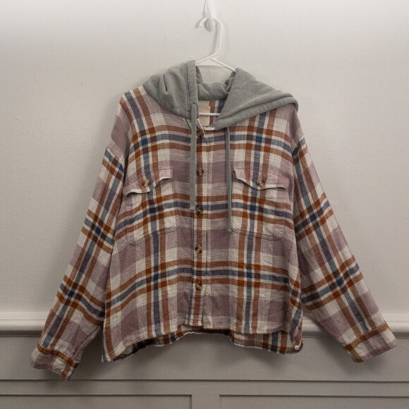 Lucky Brand Tops - Lucky Brand Hooded Plaid Flannel Shacket – Purple Blue Grunge Style XL